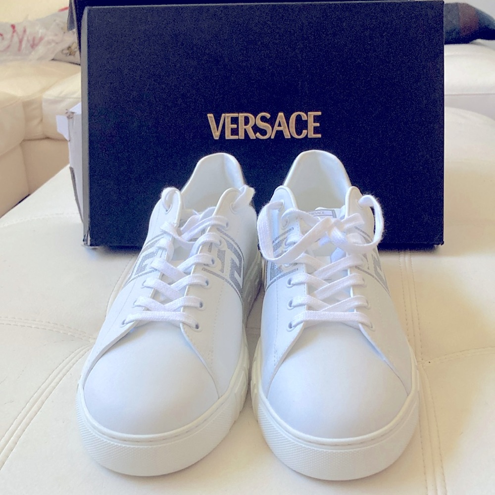 Versace White and Silver Casual Sneakers